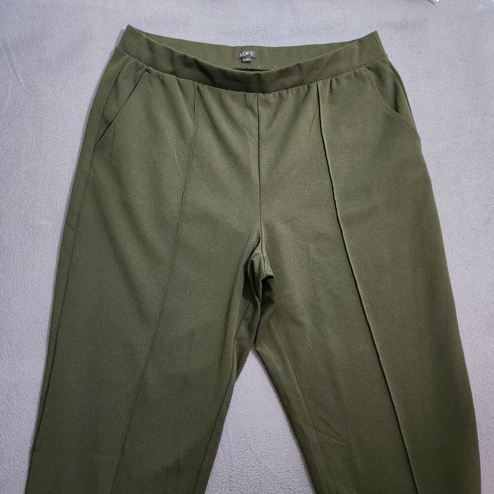 LOFT Women XL Green Pintucked High Rise Straight Leg Elastic Waist Pull On Pants - Picture 3 of 10